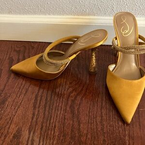 Sam Edelman Agustin Mule Heels yellow gold satin